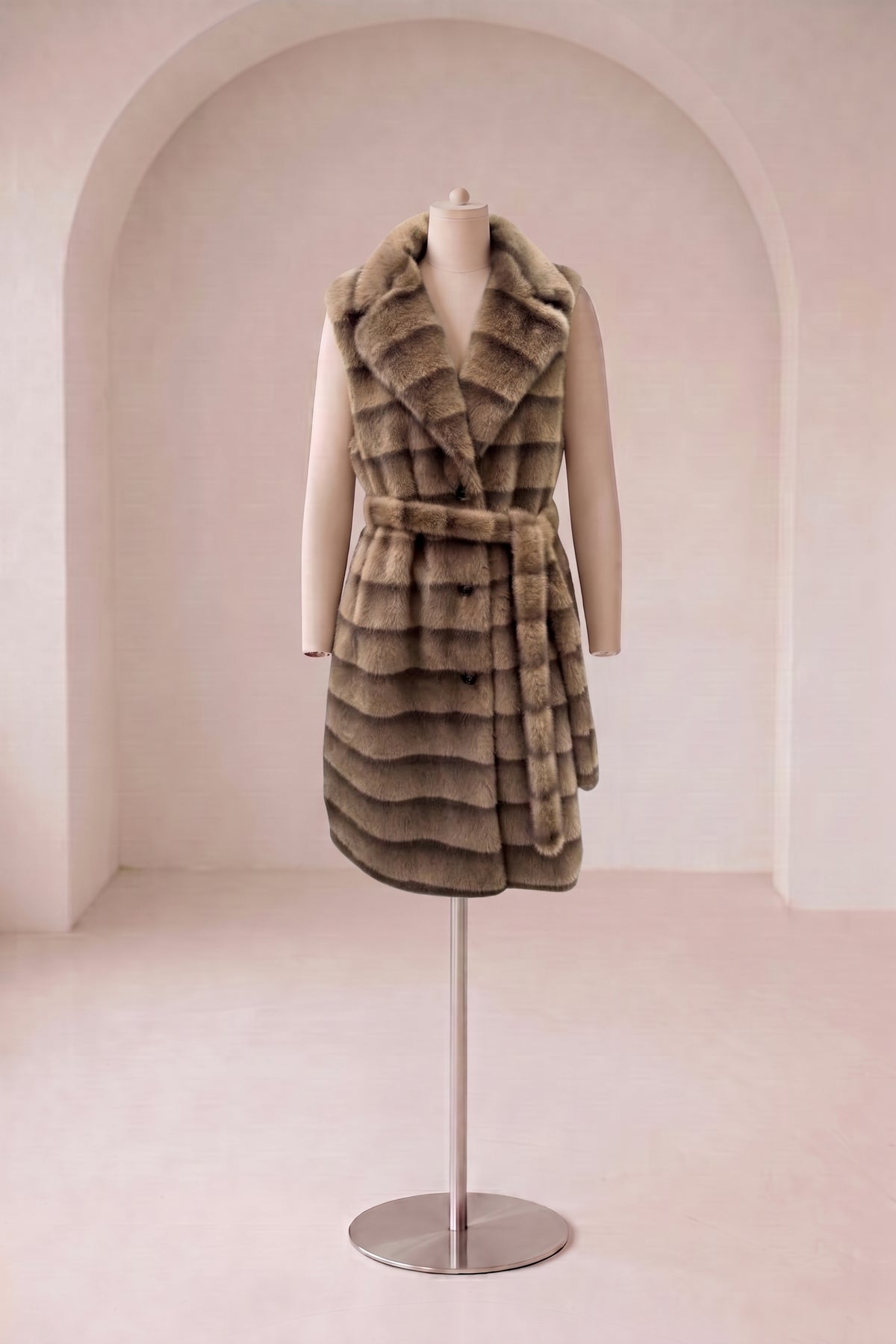 Bella - Lang faux fur vest - Taupe; Fra webshoppen Defend Dreams