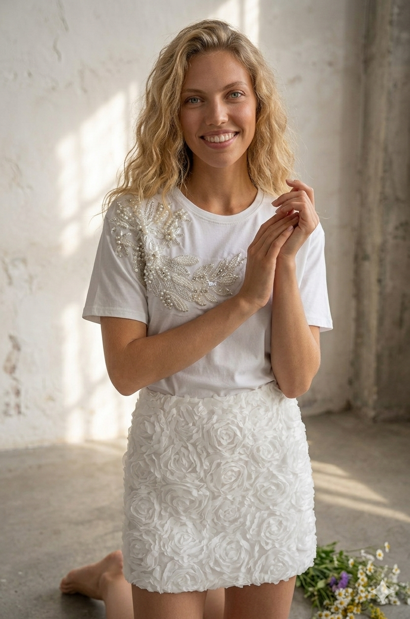 Sirona - Let t-shirt med perle detaljer; fra webshoppen Defend Dreams