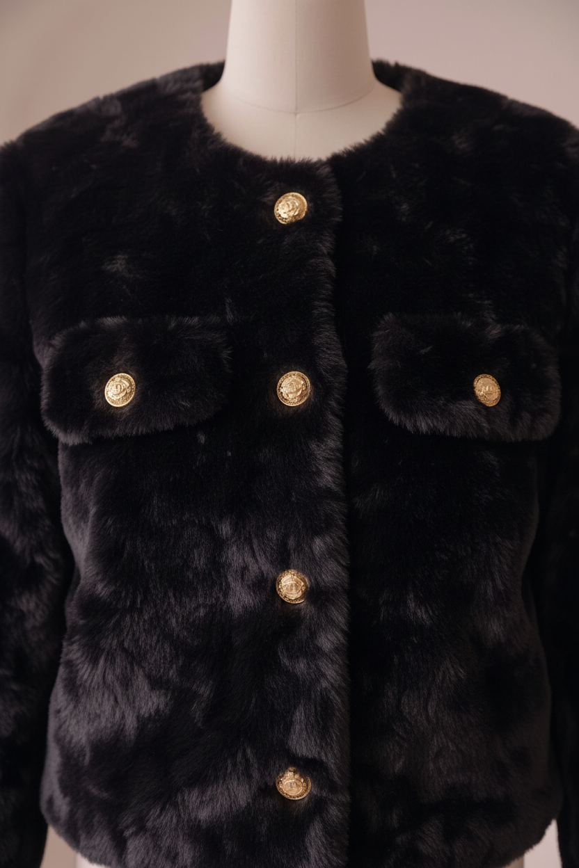 Oline - Faux fur jakke - Sort; Fra webshoppen Defend Dreams