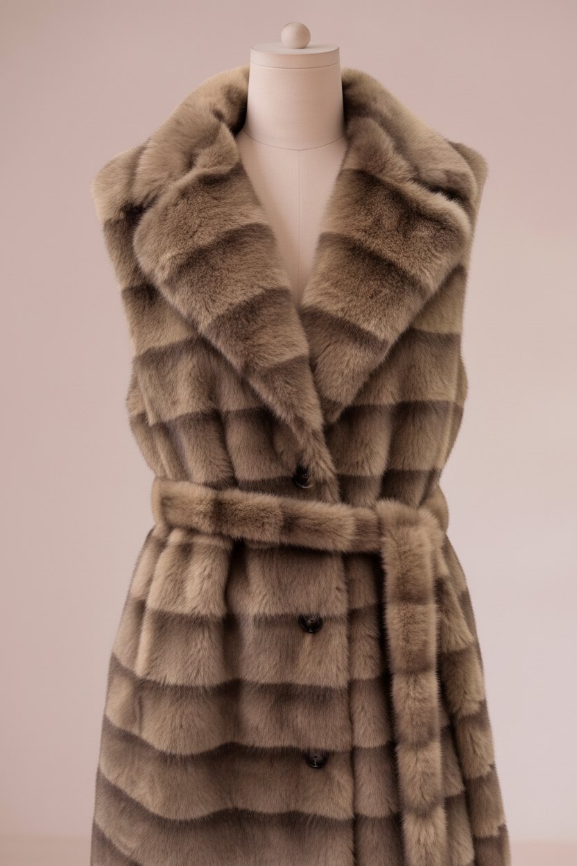 Bella - Lang faux fur vest - Taupe; Fra webshoppen Defend Dreams