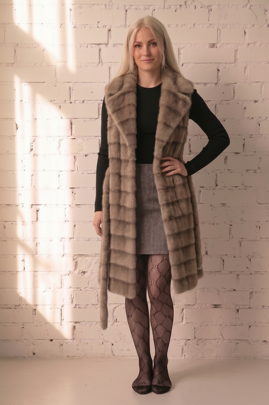 Bella - Lang faux fur vest - Taupe; Fra webshoppen Defend Dreams