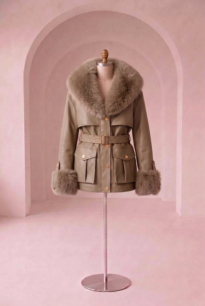 Fulia - Faux læder jakke med krave - Camel; Fra webshoppen Defend Dreams