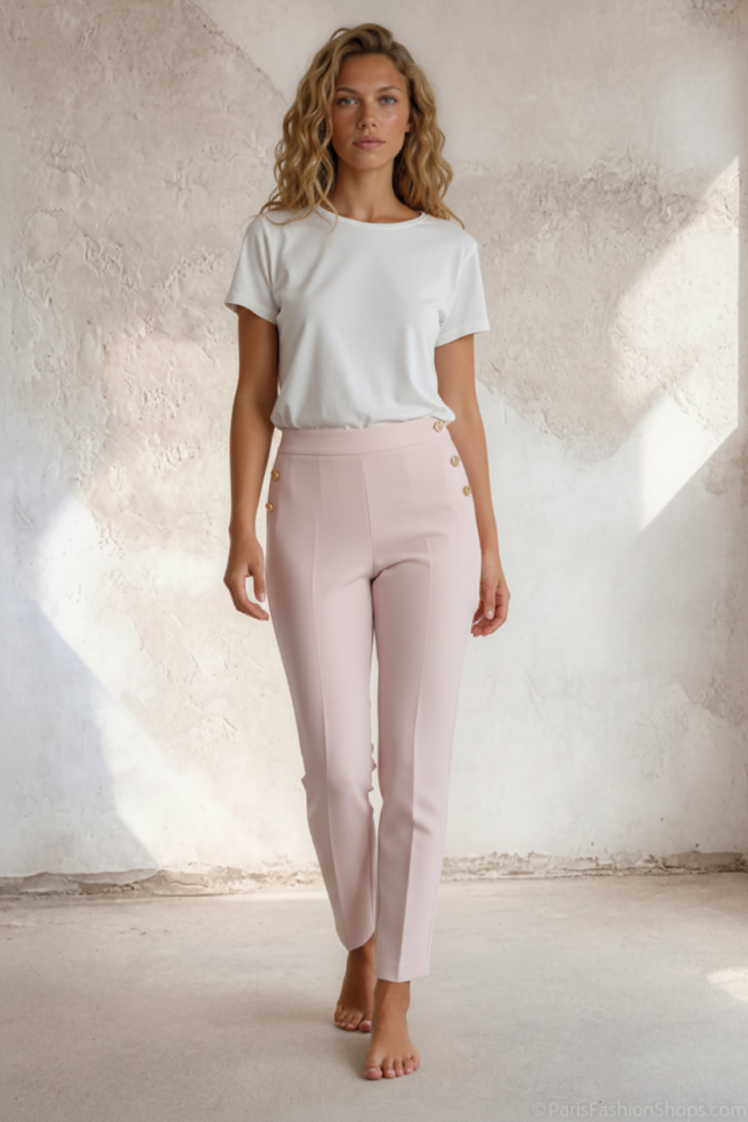 Tricha - Elegante bukser med guld knapper - Pink; fra webshoppen Defend Dreams