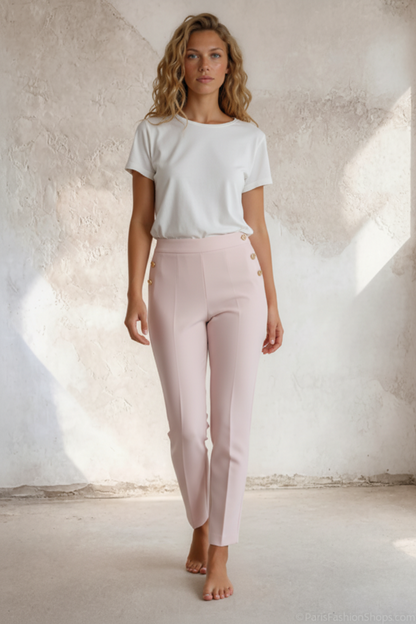 Tricha - Elegante bukser med guld knapper - Pink; fra webshoppen Defend Dreams