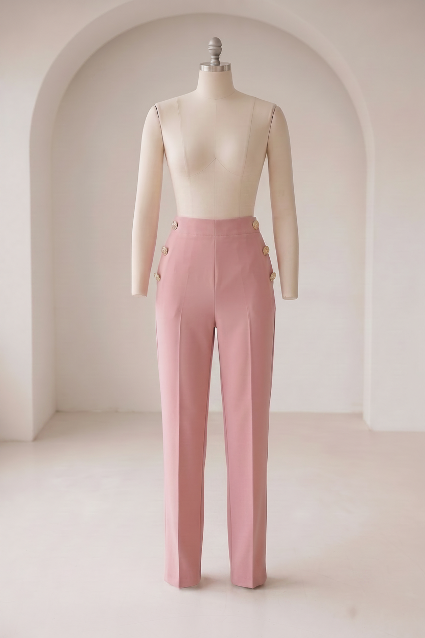 Tricha - Elegante bukser med guld knapper - Pink; fra webshoppen Defend Dreams